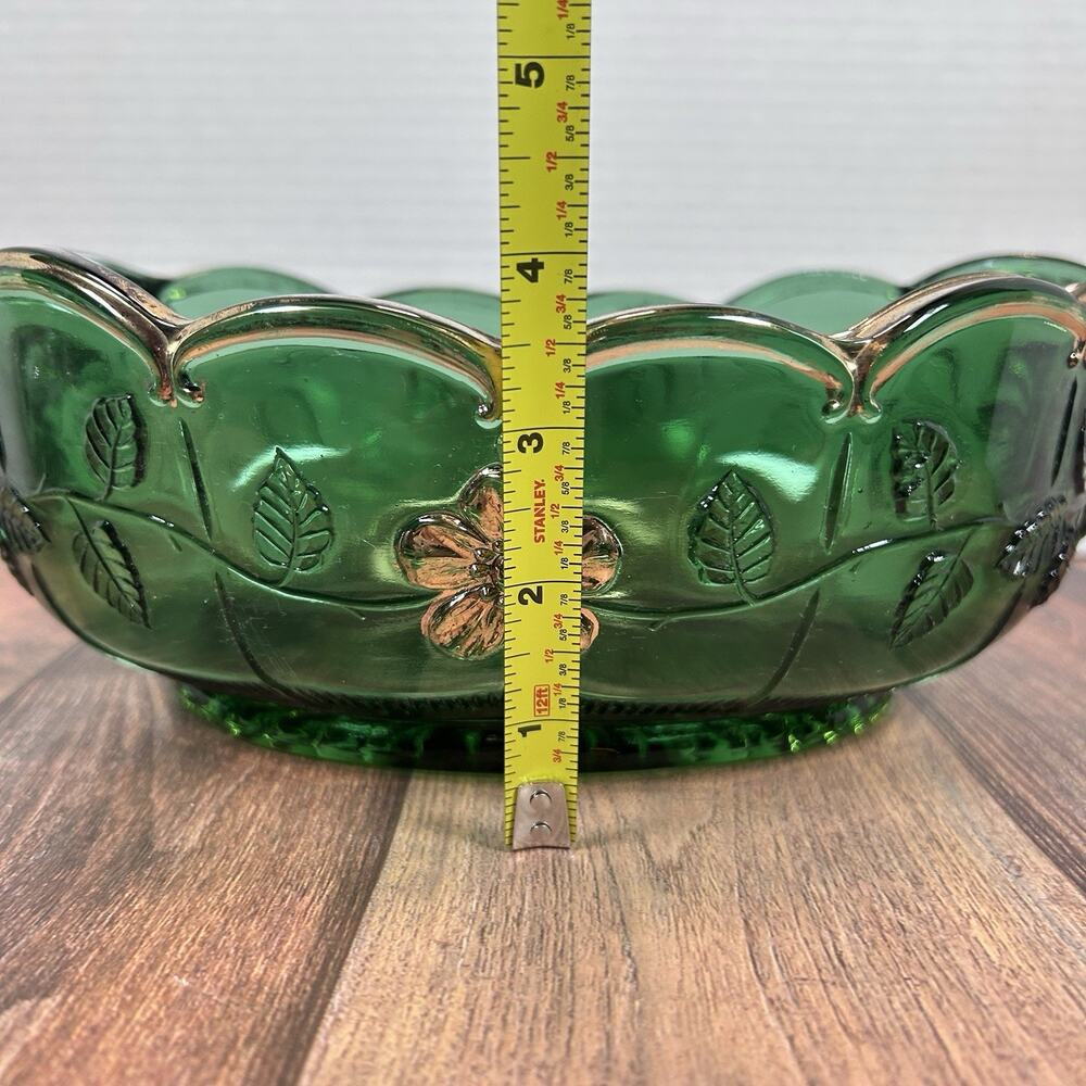 Antique CA. 1915 United States Glass Green Bowl Dogwood Paneled Floral Pattern - Picture 11 of 12